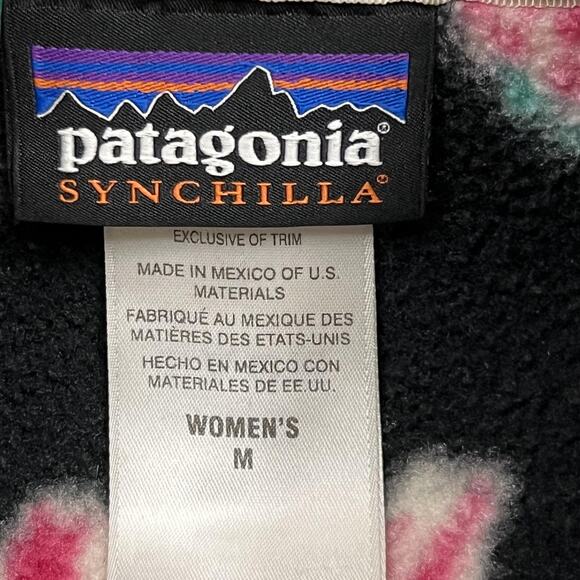 Patagonia Pullover Womens Medium Black Floral Synchilla Snap T Fleece Jacket - Picture 4 of 10
